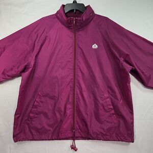 Vintage 90s IZOD Windbreaker Jacket Full Zip Roll Away Hood Cranberry Purple XL